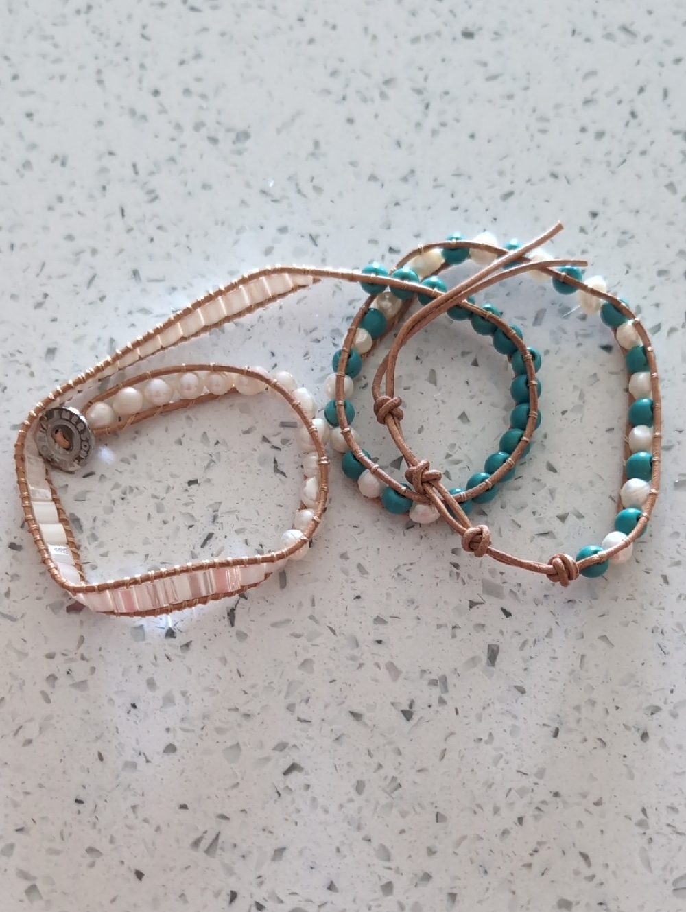 Victoria Emerson Teal & White Beaded Wrap Bracelets